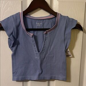 Urban Outfitters Blue and Pink Ribbed Crop Top